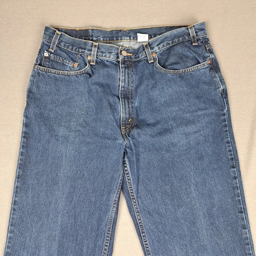 Vintage Levis 550 Jeans Mens 38x34 Dark Blue Denim Relaxed Fit Pants Batwing 90s